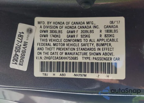 2017 Honda Civic Si из США, поврежденный, VIN 2HGFC3A5XHH753685